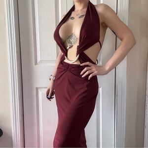 SHEIN Burgundy Backless Halter Dress